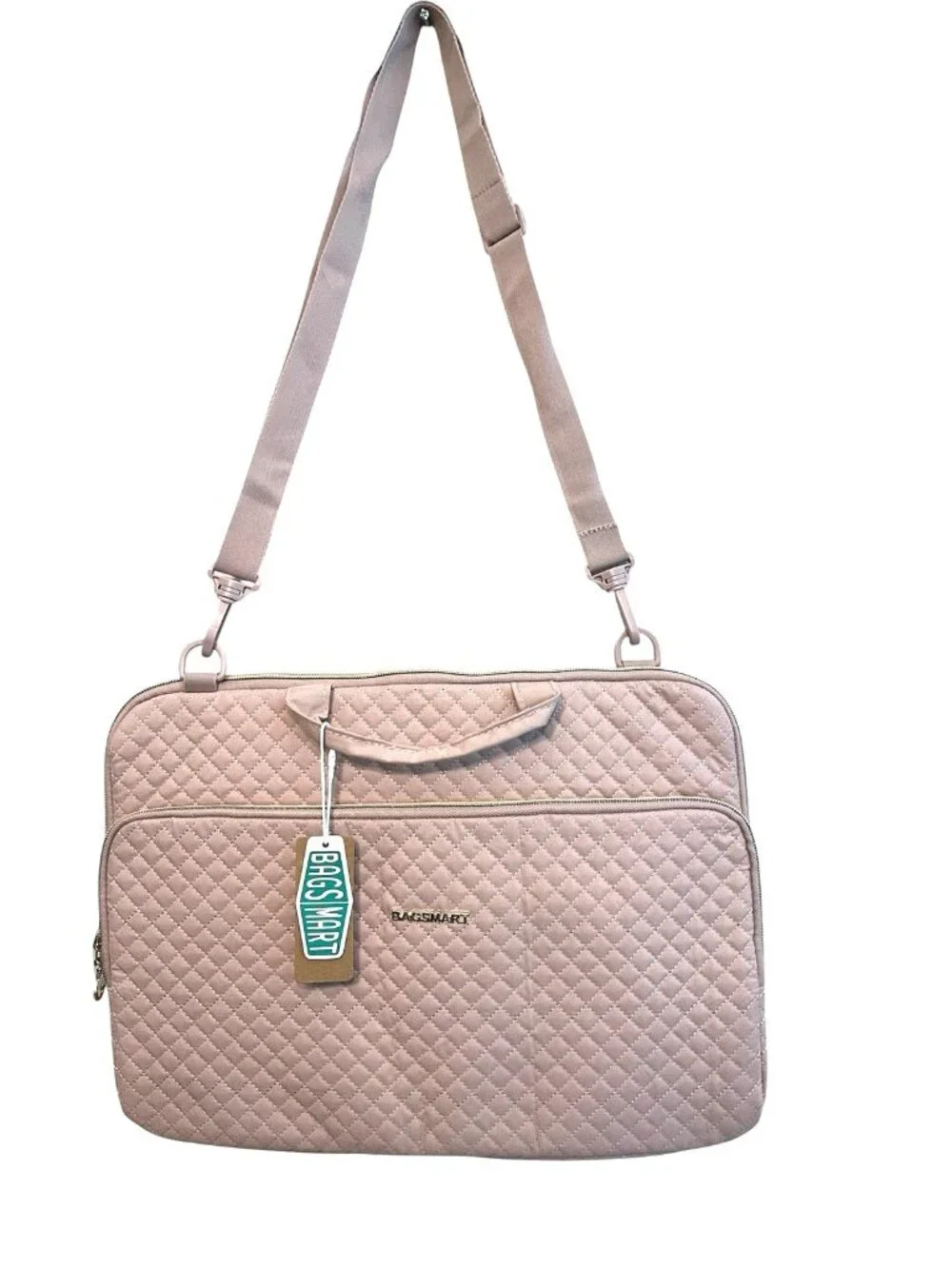 BAGSMART 15.6 Inch Laptop Case Sleeve Pale Pink Shoulder Strap Quilted Bag NWT